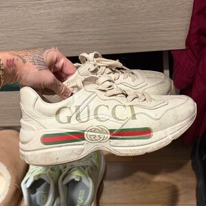 Gucci Beige Sneakers with Red and Green Accents